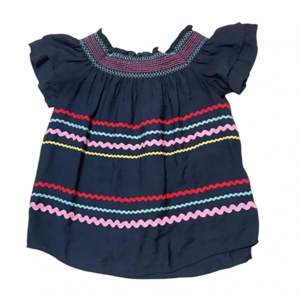 Entro Blue Striped Ruffle Cap Sleeve Flowy Fit Top Size L